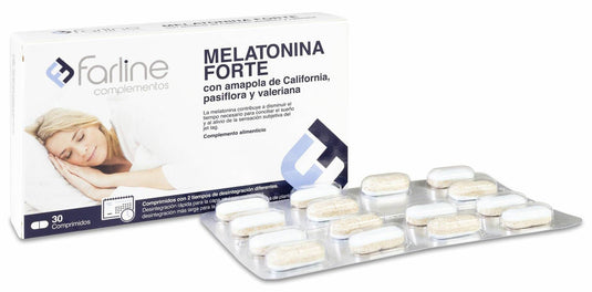 Farline complementos melatonina forte con amapola de california, pasiflora y valeriana 30 comprimidos