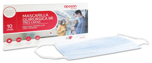 Mascarilla Quirurgica Iir 3 Capas Aposan Botiquin 10 Unidades