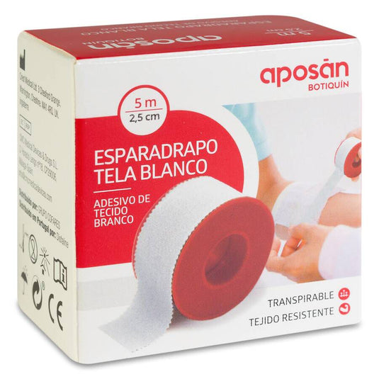 Esparadrapo Aposan Tela 1 Unidad 5 m x 2,5 cm Color Blanco