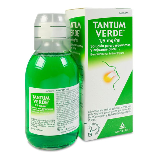 Tantum verde 1,5 mg/ml solucion para gargarismos y enjuague bucal 1 frasco 240 ml