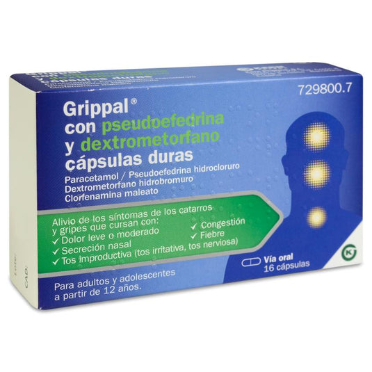 GRIPPAL CON PSEUDOEFREDRINA Y DEXTROMETORFANO 16 CAPSULAS