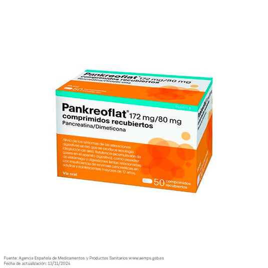 Pankreoflat 172 mg/80 mg 50 comprimidos recubiertos