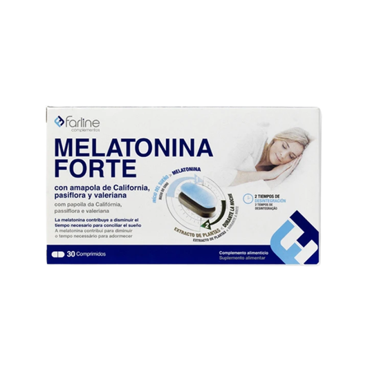 Farline complementos melatonina forte con amapola de california, pasiflora y valeriana 30 comprimidos
