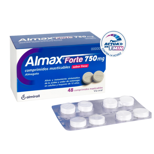 ALMAX FORTE 750 mg 48 COMPRIMIDOS MASTICABLES SABOR FRESA