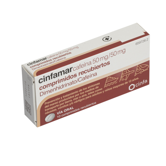 Cinfamar cafeina 50 mg/50 mg 10 comprimidos recubiertos