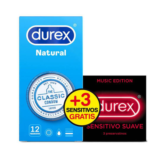 Durex Natural Plus + Durex Sensitivo Confort Preservativos 12 + 3 Preservativos Pack