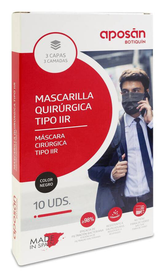 Mascarilla Quirurgica Iir Aposan Botiquin 10 Unidades Color Negro