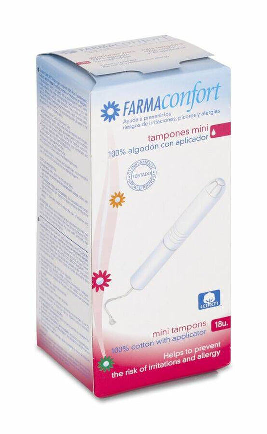 Tampones 100% Algodon Farmaconfort Con Aplicador 18 Unidades Mini