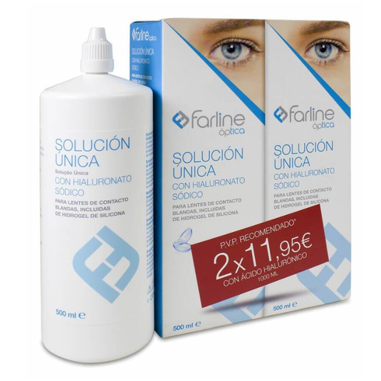 Farline optica solucion unica con hialuronico 2 envases 500 ml duplo