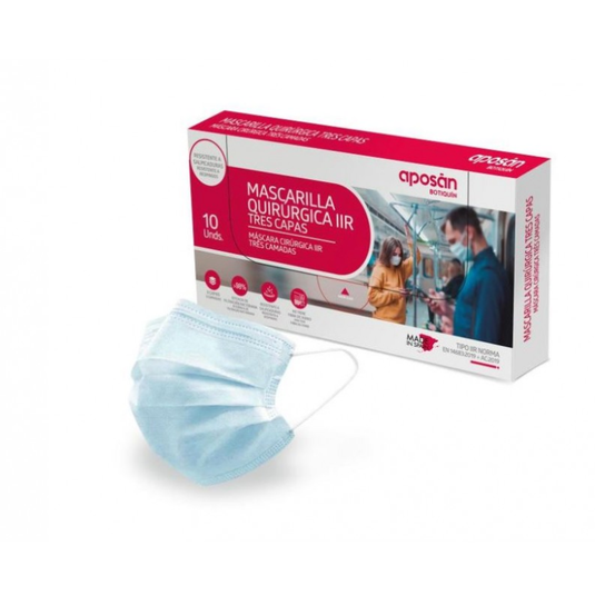 Mascarilla Quirurgica Iir 3 Capas Aposan Botiquin 10 Unidades