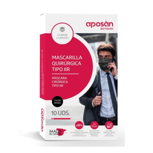 Mascarilla Quirurgica Iir Aposan Botiquin 10 Unidades Color Negro