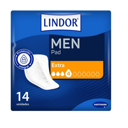 Absorbente Incontinencia Orina Ligera Lindor Men Pad Extra 4 Gotas 14 Unidades