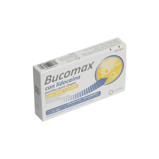 BUCOMAX CON LIDOCAINA 24 PASTILLAS PARA CHUPAR (SABOR MIEL Y LIMON)
